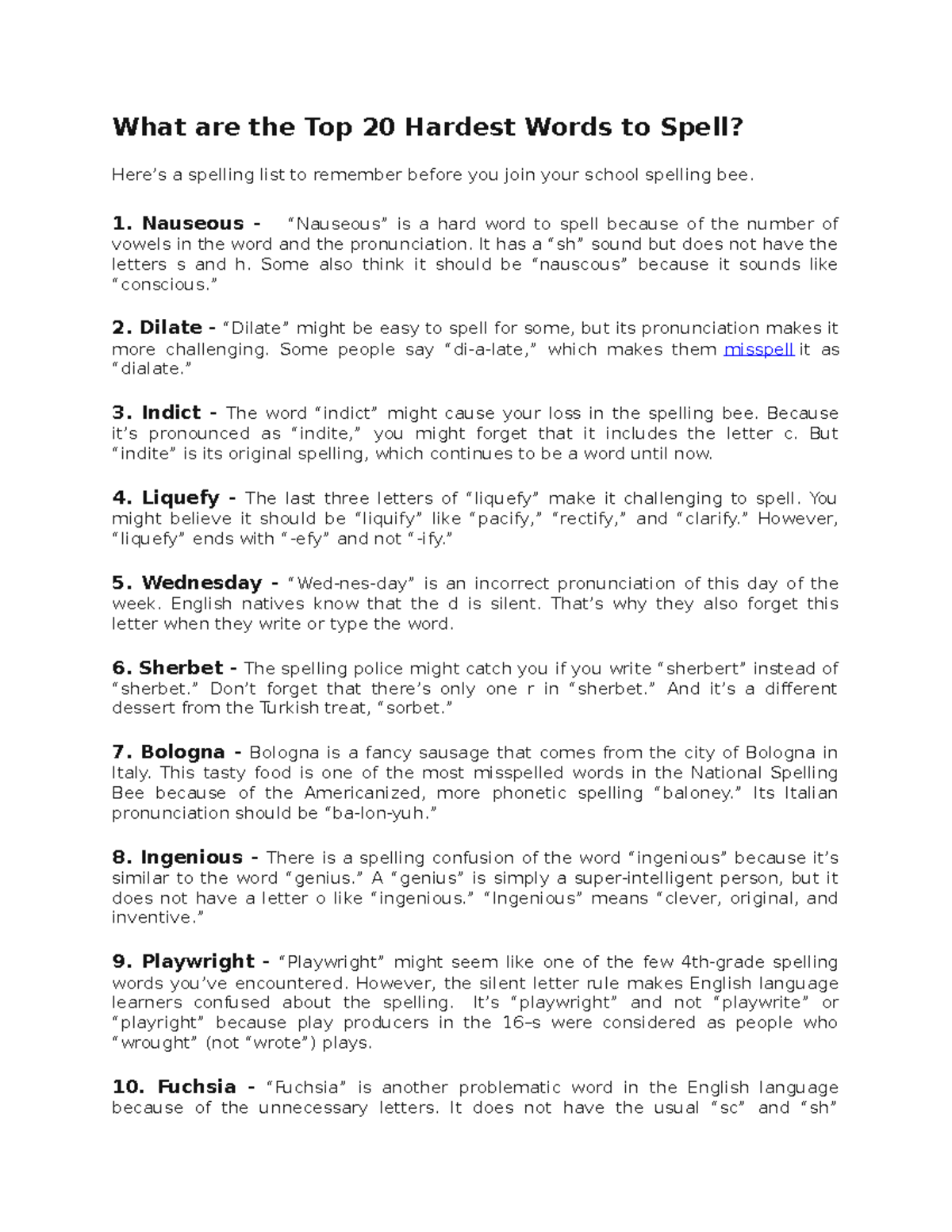 Hard English Words List