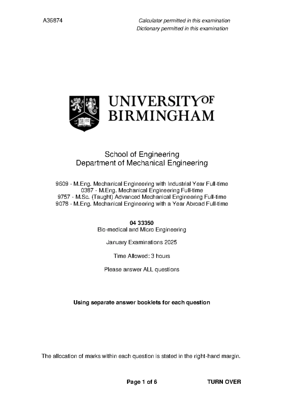 Biomedical and Micro Engineering Exam Paper A30779 - January 2022 - Studocu