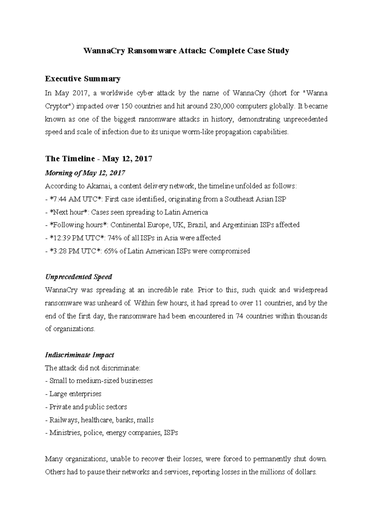WannaCry Ransomware Attack: Comprehensive Case Study Analysis - Studocu