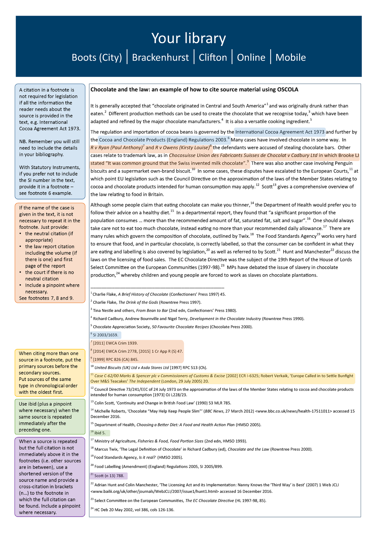 OSCOLA Referencing Guide: Citing Cases & Legislation on Chocolate - Studocu