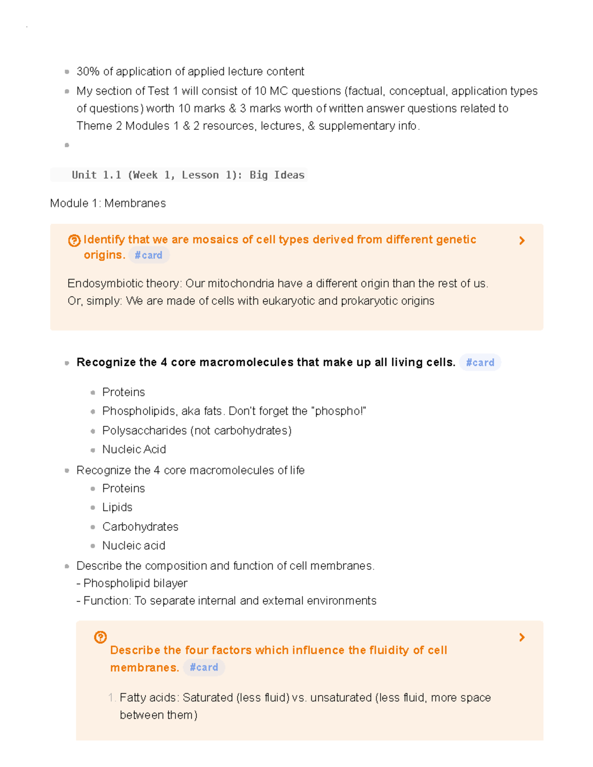 Biology 1A03 Midterm 1 Study Document - 🌶 Unit 1 (Week 1, Lesson 1 ...