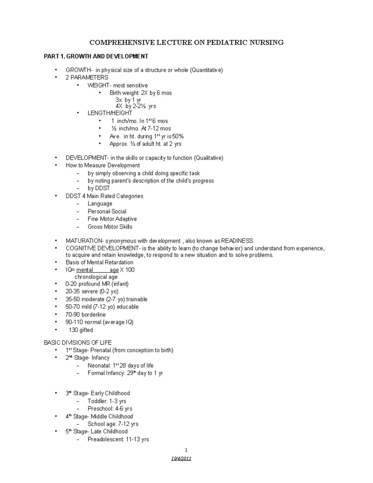 PEDIA 101: Comprehensive Lecture Notes on Pediatric Nursing Growth ...