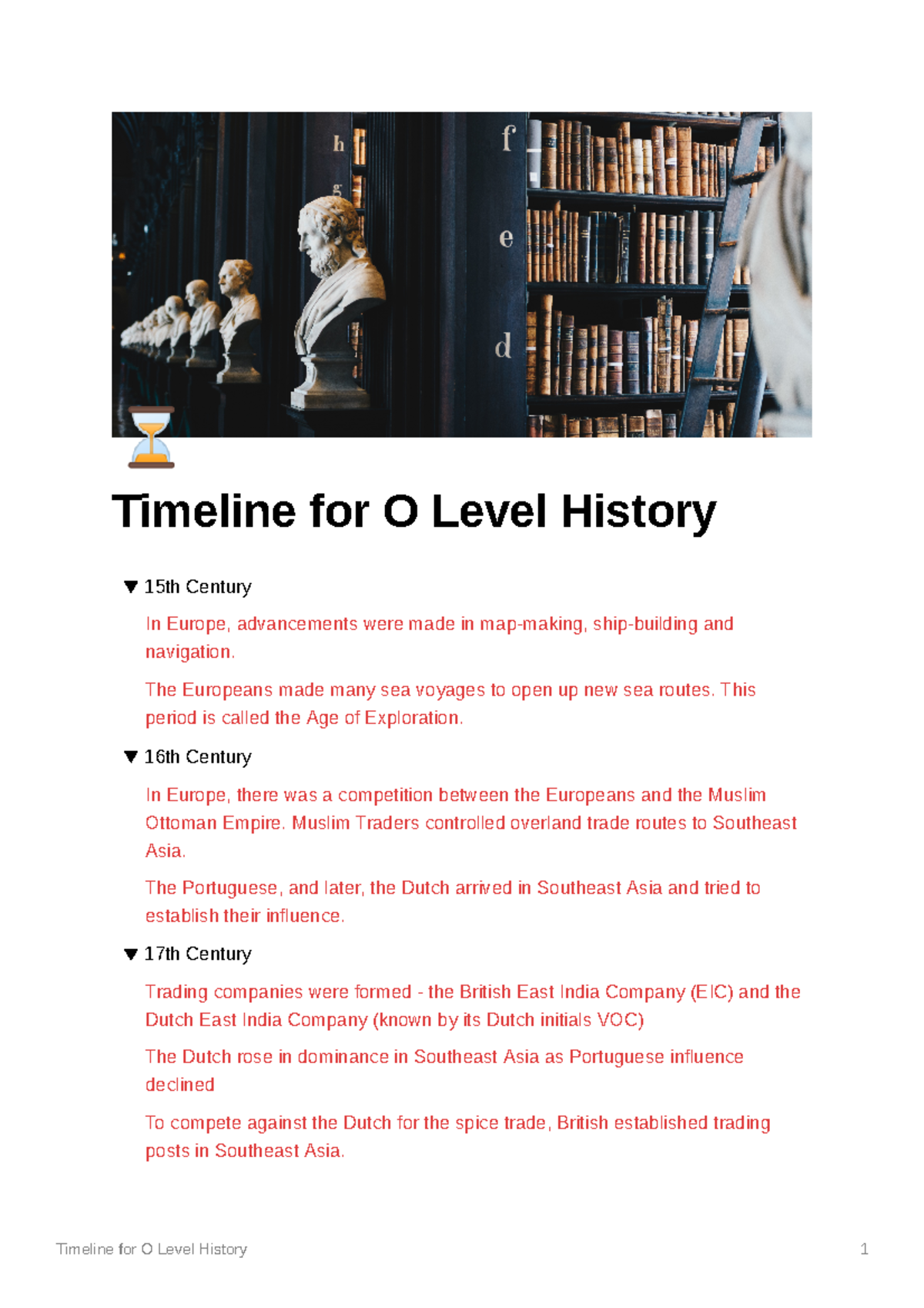 O Level History Timeline: Key Events from the 15th to 20th Century