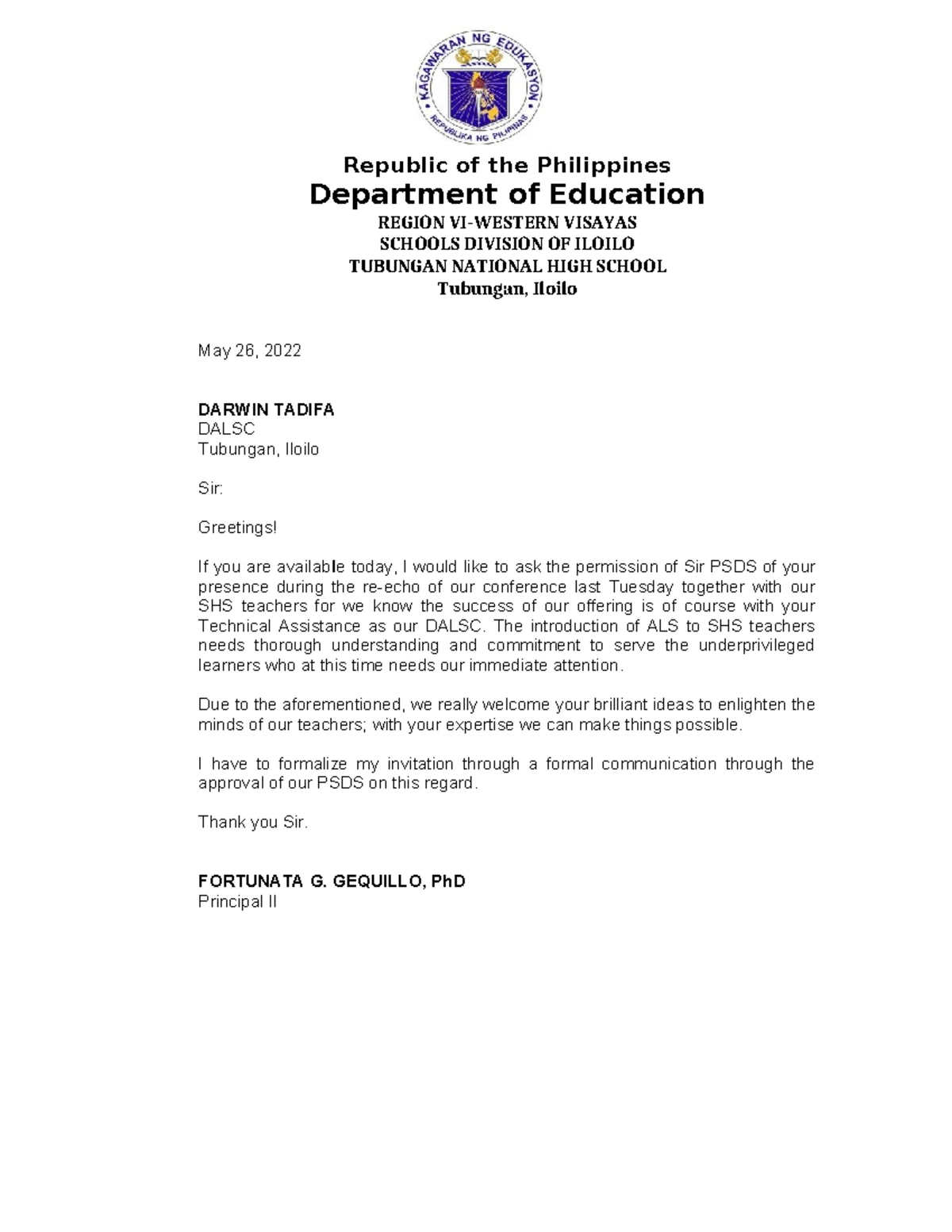 FCCLA Presentation Request Letter - High School Chapter - Studocu