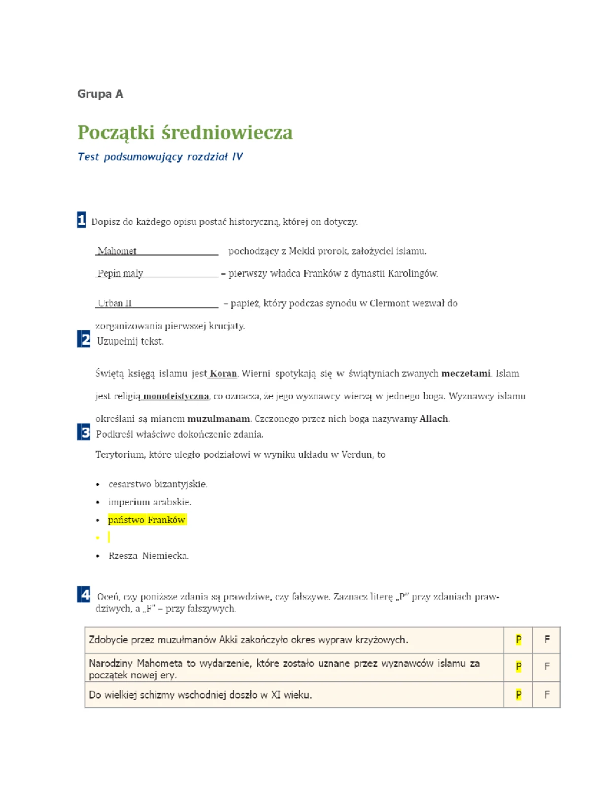 5.Społeczeństwo średniowiecza Test (z widoczną punktacją) - Grupa A
