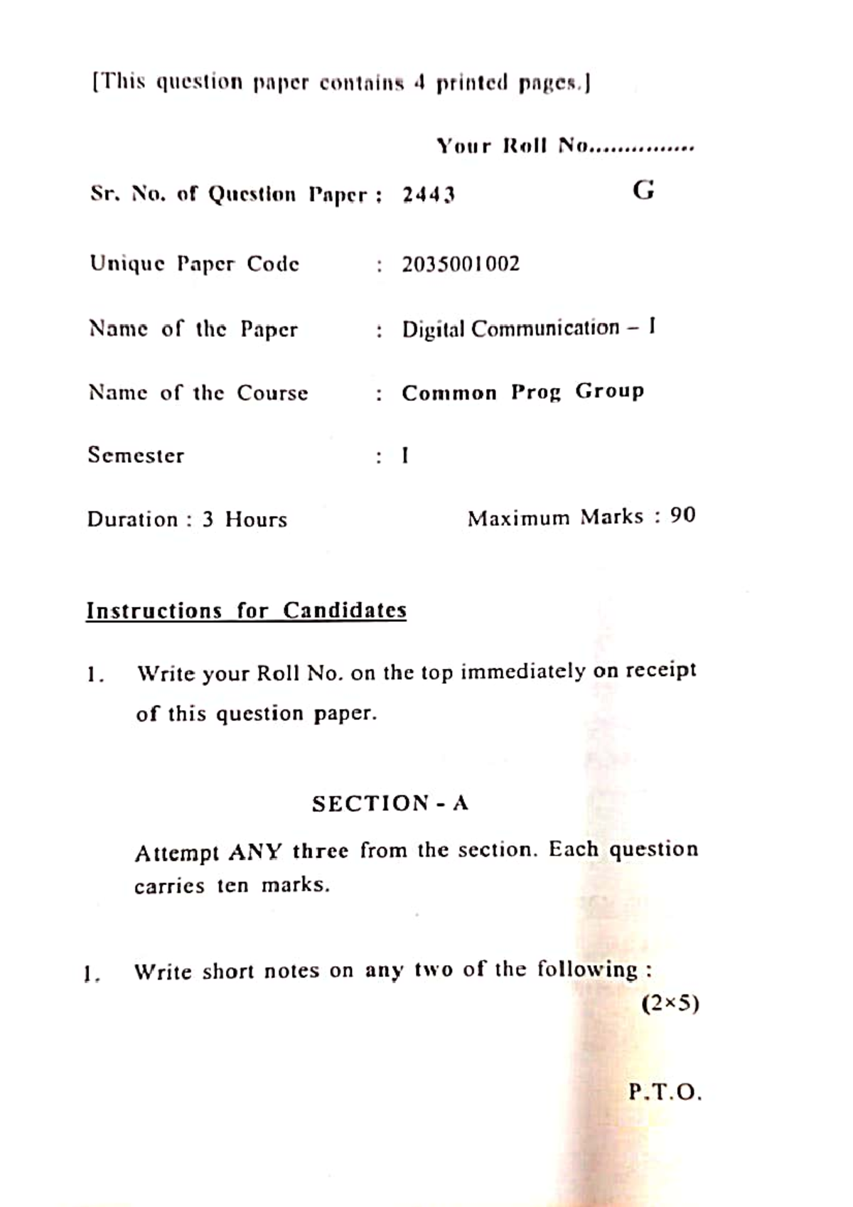 GE - Digital Communication - question paper contains 4 printed pages ...