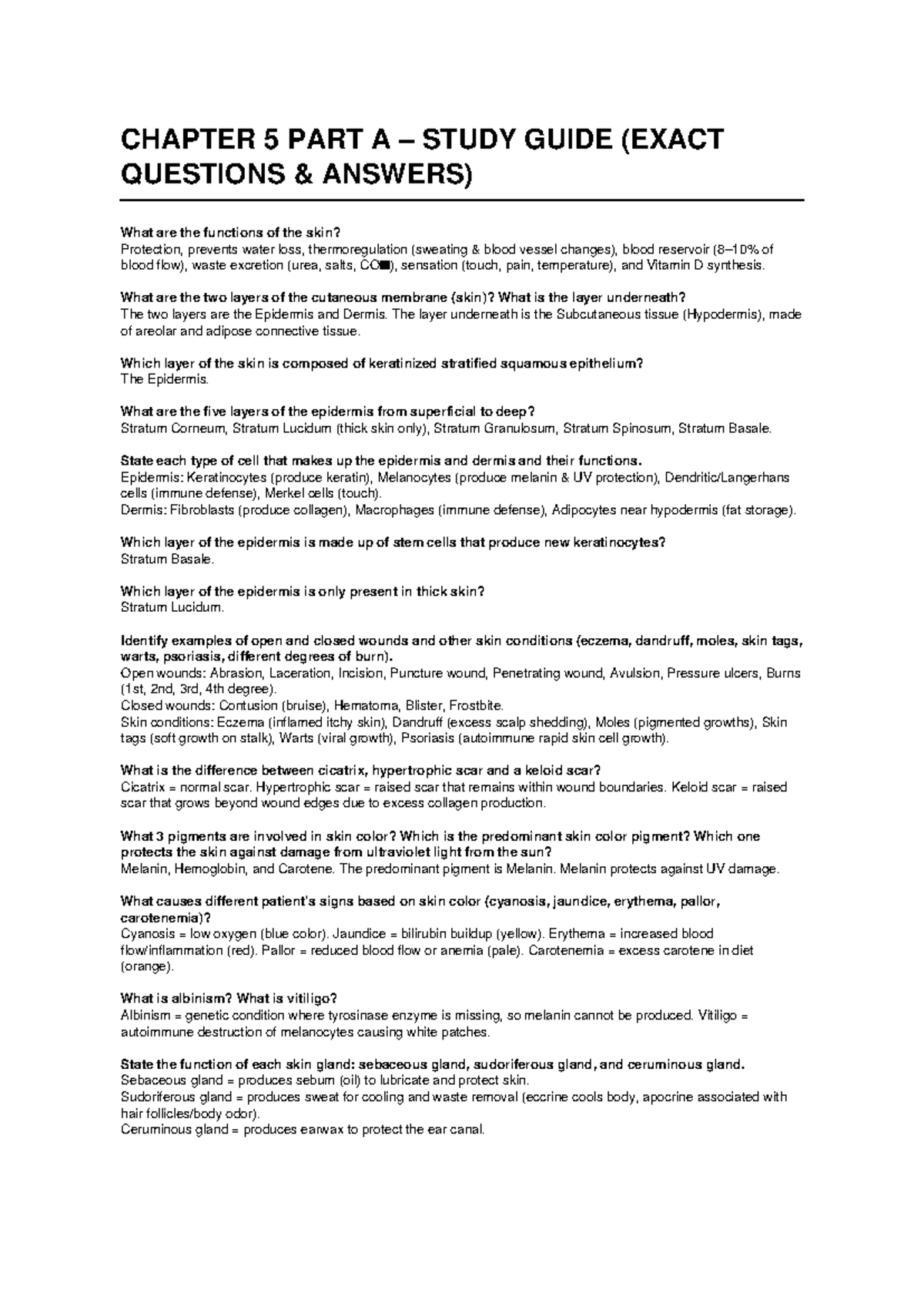 CHAPTER 5 PART A STUDY GUIDE: SKIN FUNCTIONS & STRUCTURE - Studocu