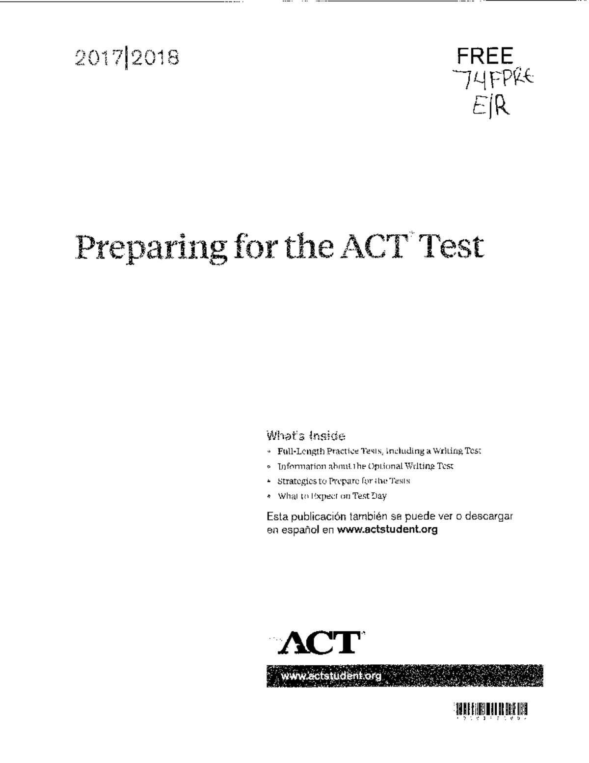 2019-2020 ACT Test Form 74FPRE: Practice Tests & Writing Strategies ...