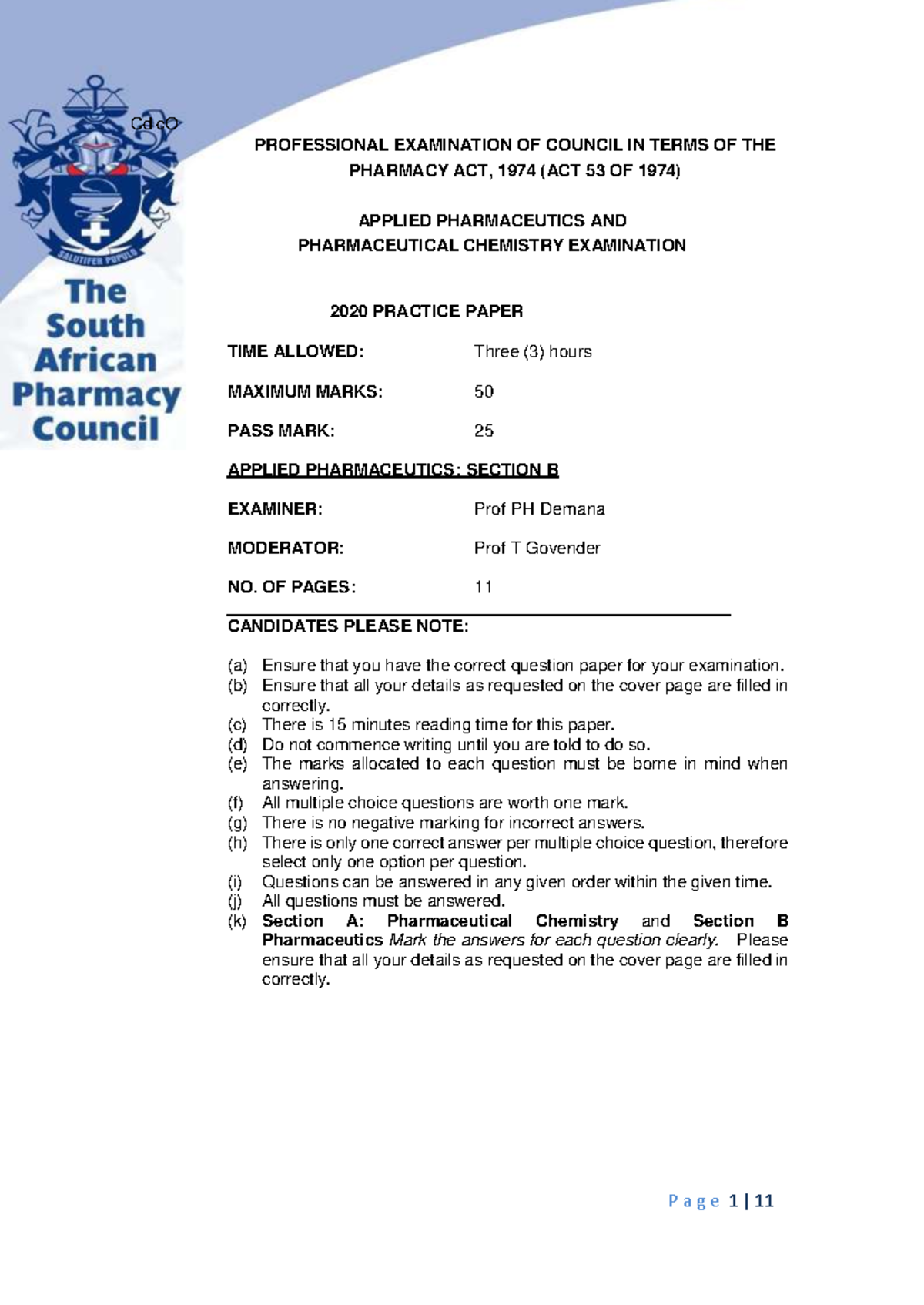 Pharmaceutics 2020 Applied Practice Exam Paper and Guidelines - Studocu