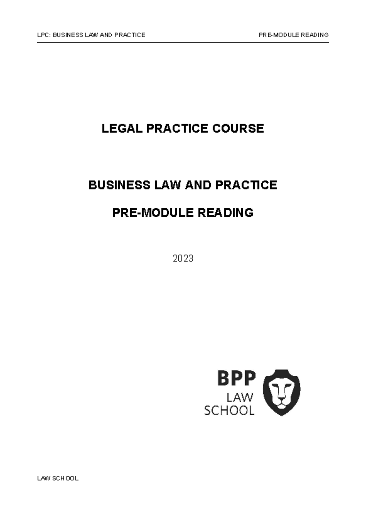 Pre Module Reading Business Law and Practice - LEGAL PRACTICE COURSE ...