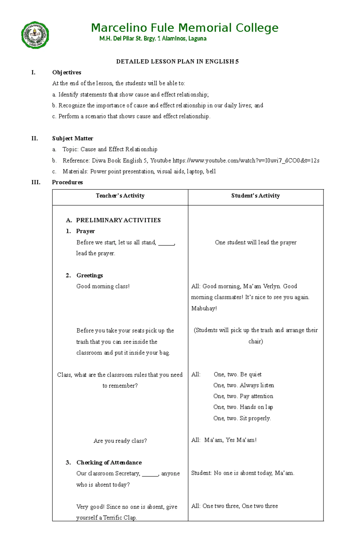 Detailed Lesson Plan: Investigating Properties of Sound (Science IV ...