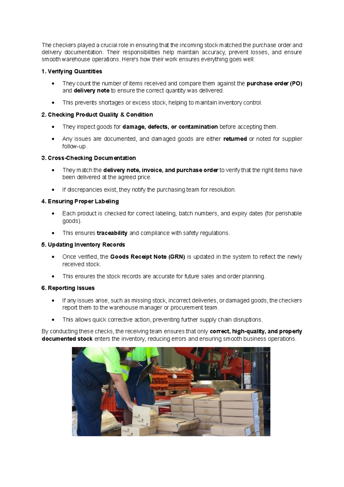 Receiving Process Overview - Inventory Checkers Responsibilities - Studocu