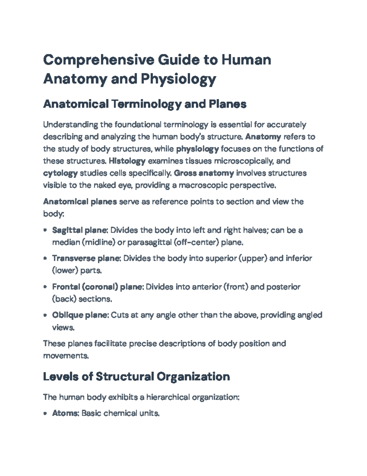 Comprehensive Overview of Human Anatomy and Physiology (ANAT 101) - Studocu