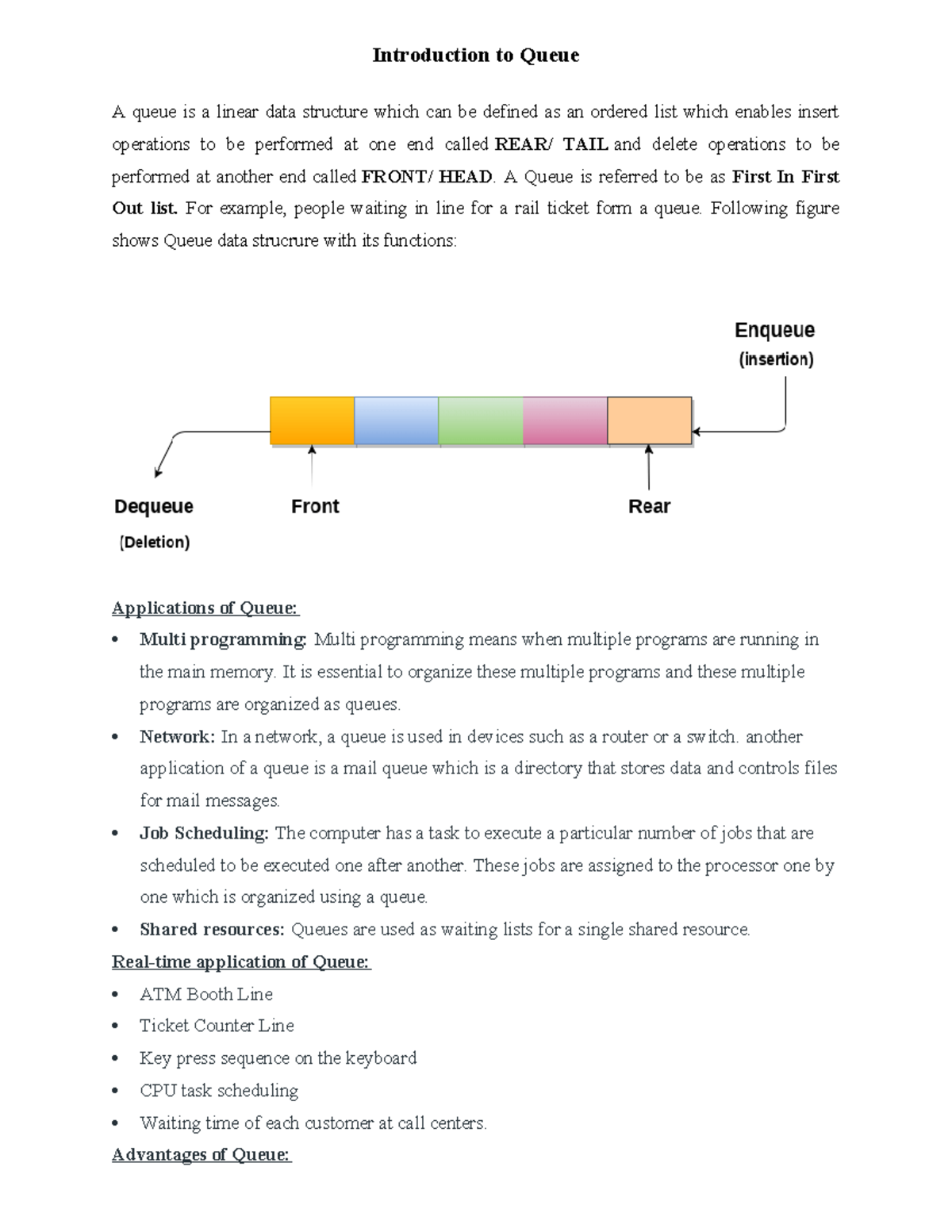 Queue Data Structure: Introduction, Applications, and Types - Studocu