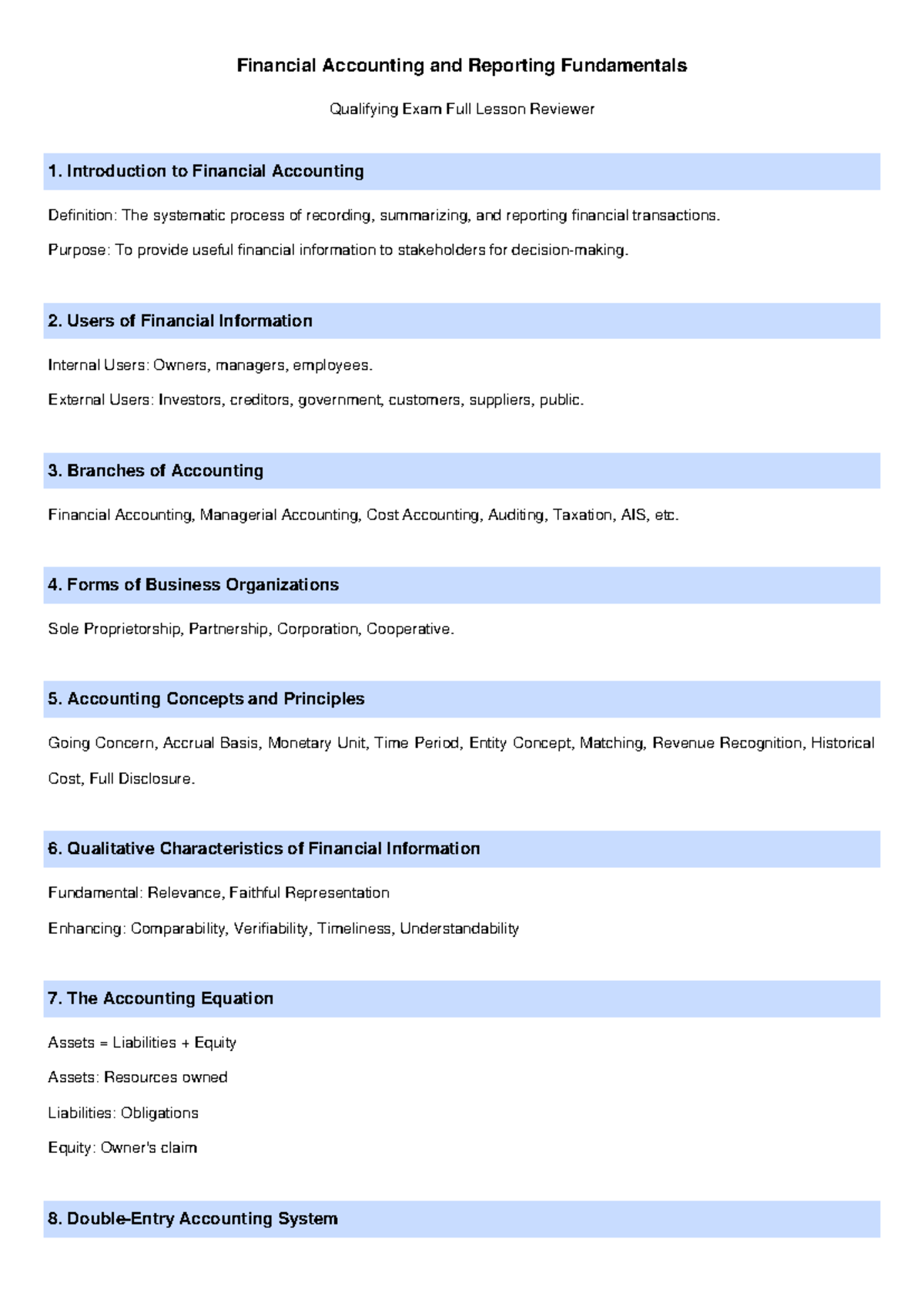 Financial Accounting and Reporting Fundamentals: Qualifying Exam ...