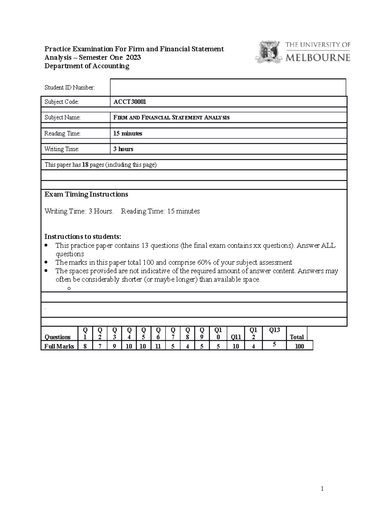 Practice Exam for ACCT - Firm and Financial Statement Analysis - Studocu