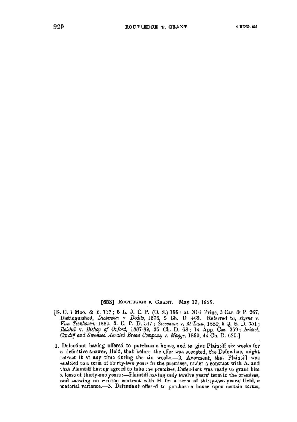 Routledge v Grant (1828) 130 ER 920: Case Analysis and Key Rulings ...