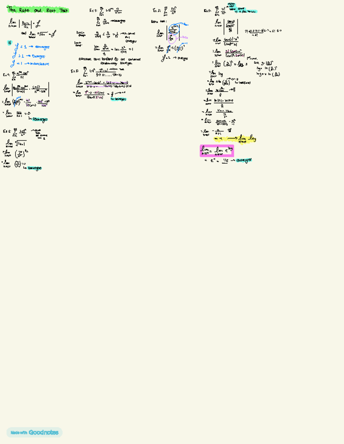 Calculus Notes Week 12: Ratio and Root Tests Explained - Studocu