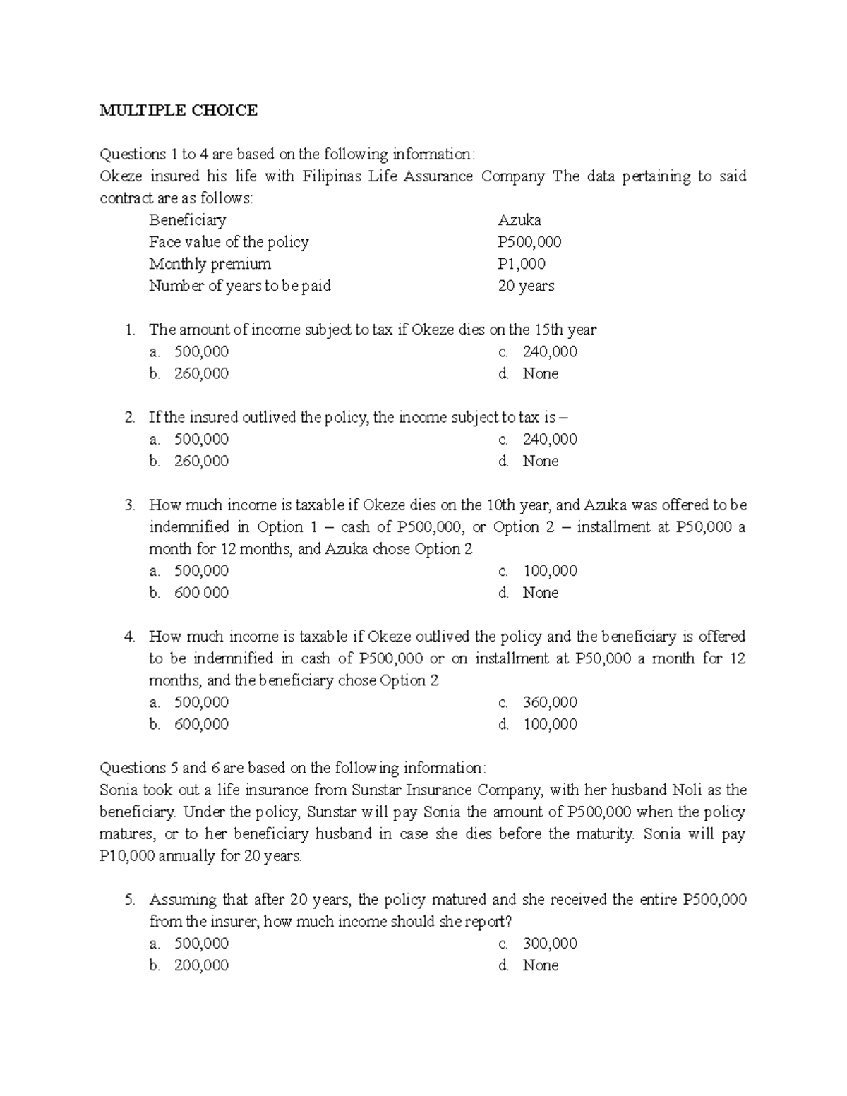 Income Tax and Insurance: MCQ Review Notes - Income-TAX-3 - Studocu