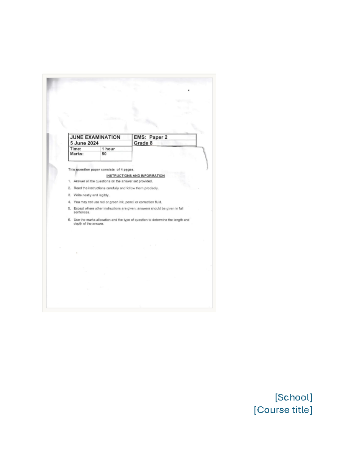 Grade 8 EMS June Exam Paper 2 - Class Practice 2024 - Studocu