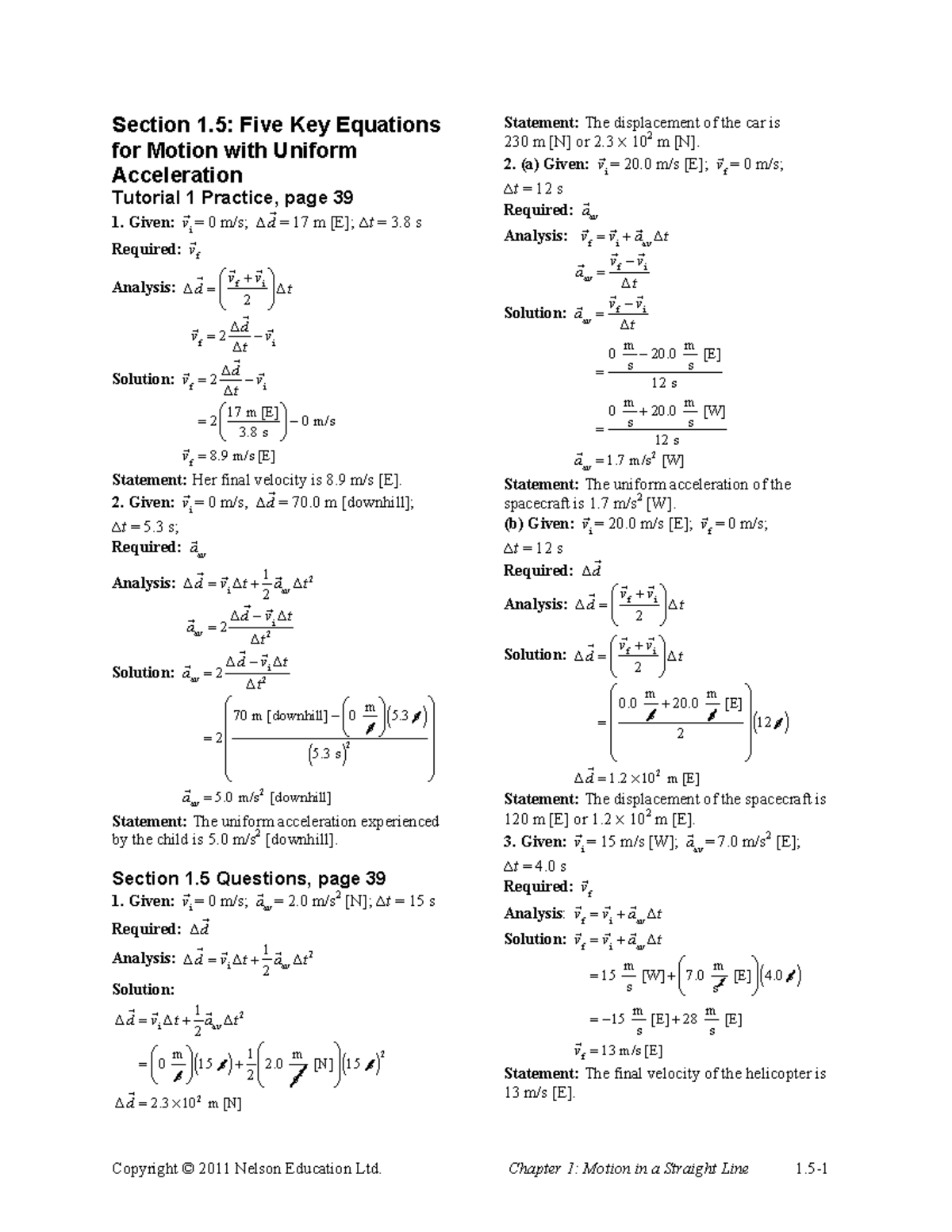 Phys11 SM 01.5 - Motion with Uniform Acceleration Equations - Studocu