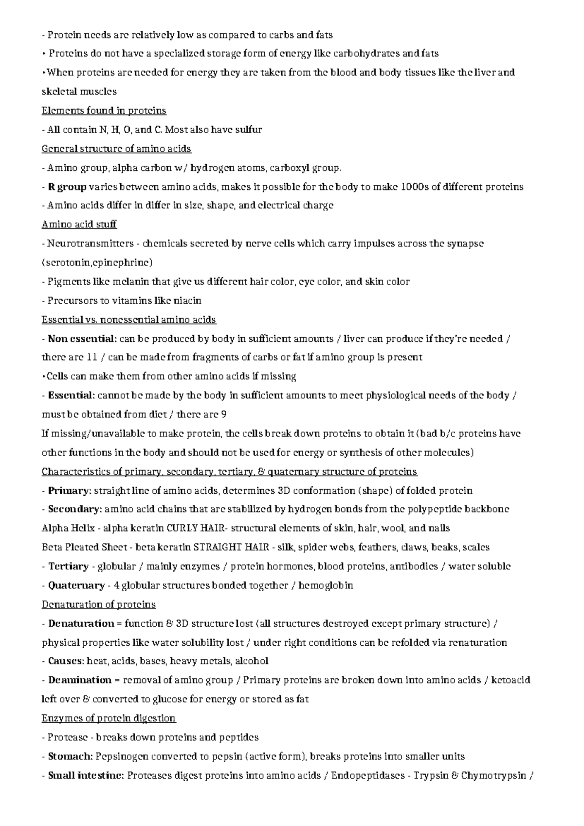 BIO 101 Final Exam Study Sheet: Proteins & Their Functions - Studocu