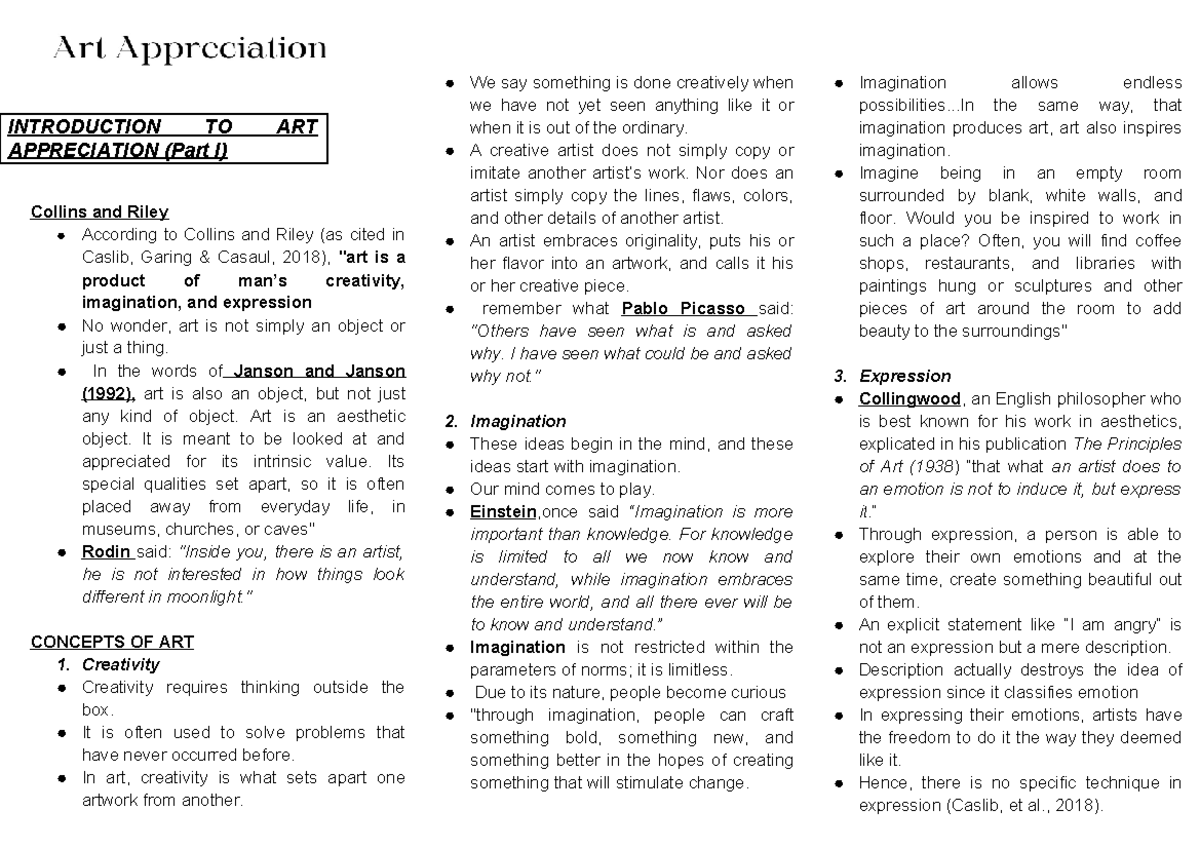 ART APP 2ND SEM - art app - Collins and Riley According to Collins and ...