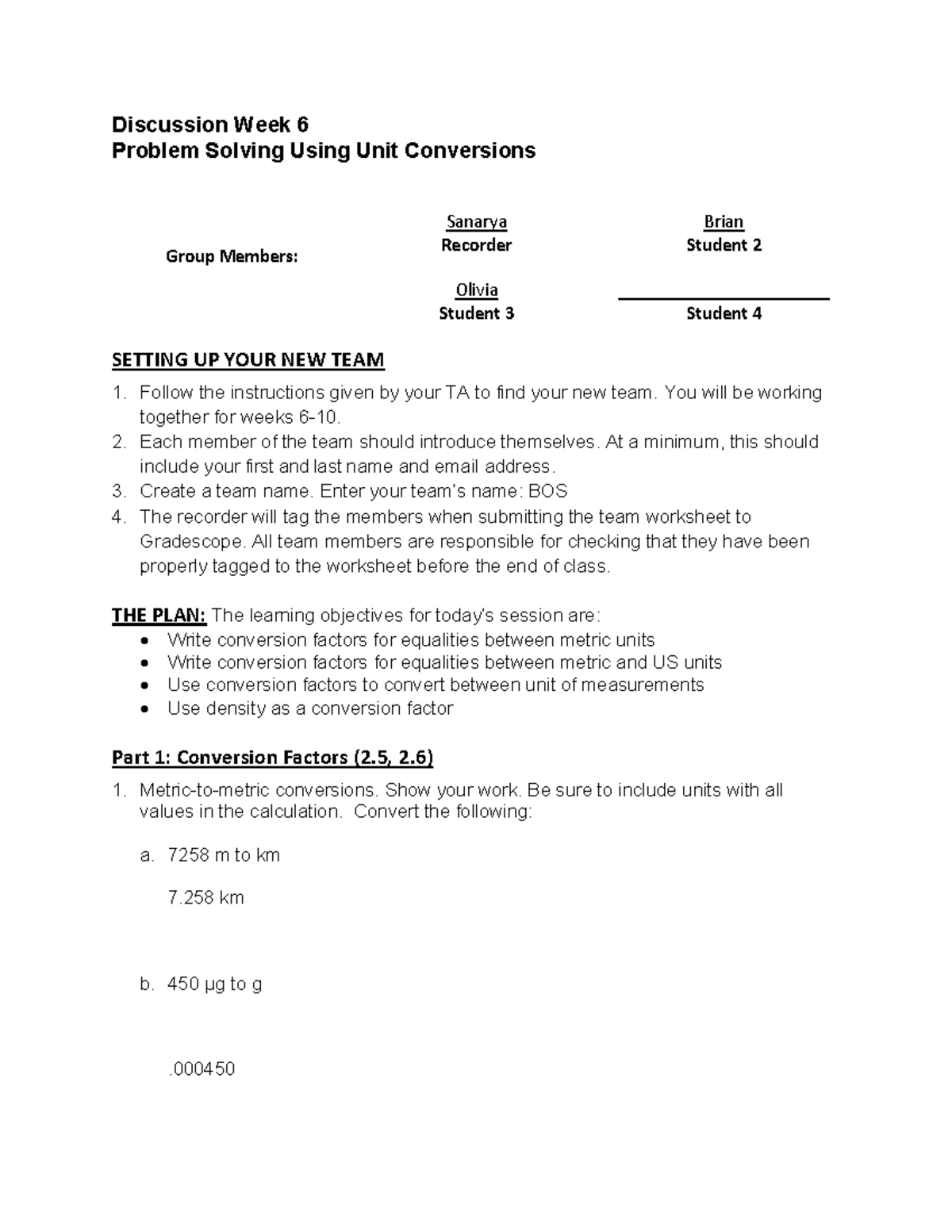 Discussion Week 6: Problem Solving with Unit Conversions (CHEM) - Studocu