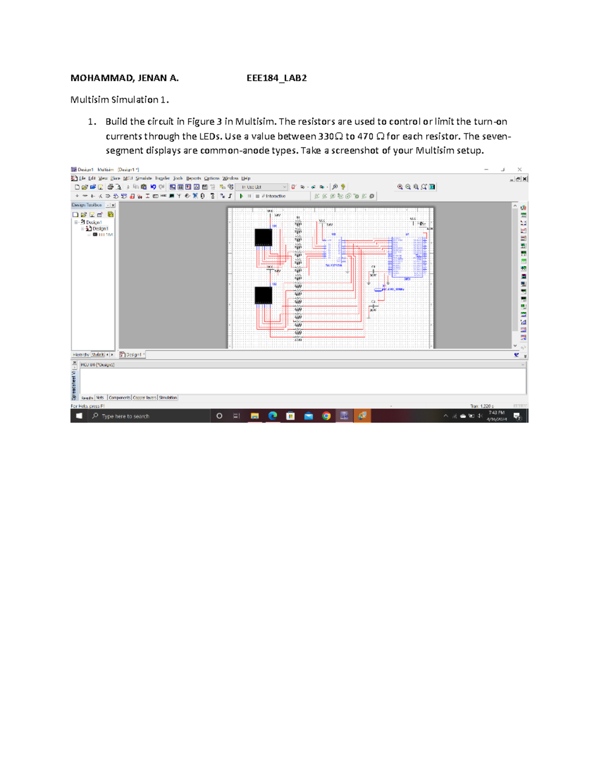 EEE184 Lab: Multisim Simulation Activity on Circuit Design - Studocu