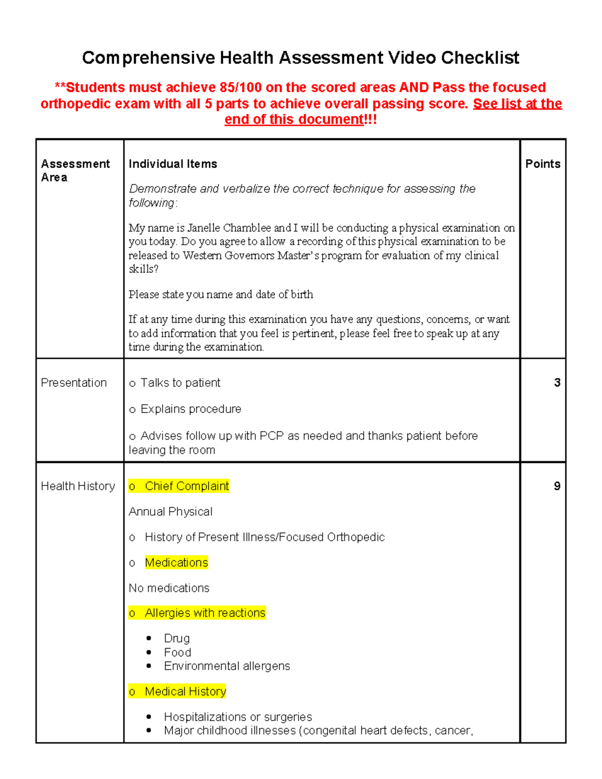 HA 101 - Comprehensive Health Assessment Checklist & Focused Exam Guide ...
