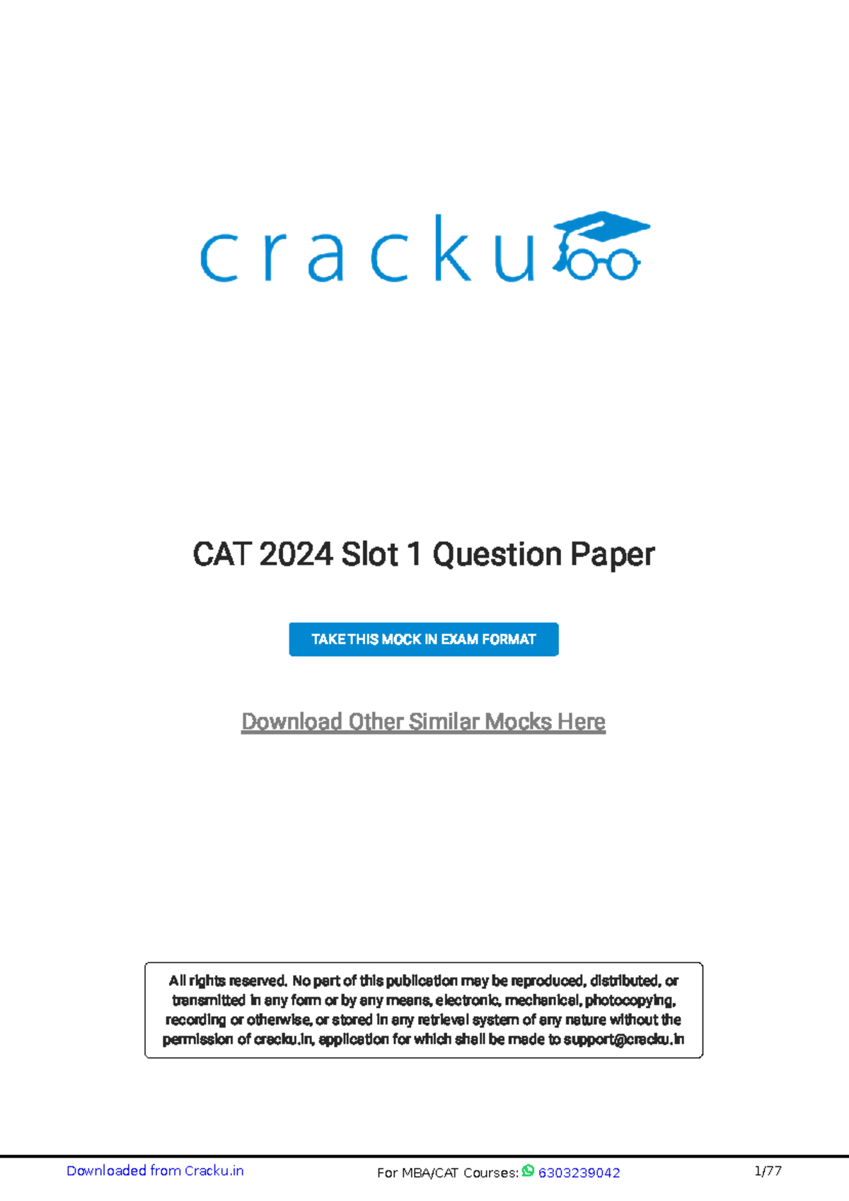 CAT 2024 Slot 1 Question Paper by Cracku - CAT 2024 Slot 1 Question ...