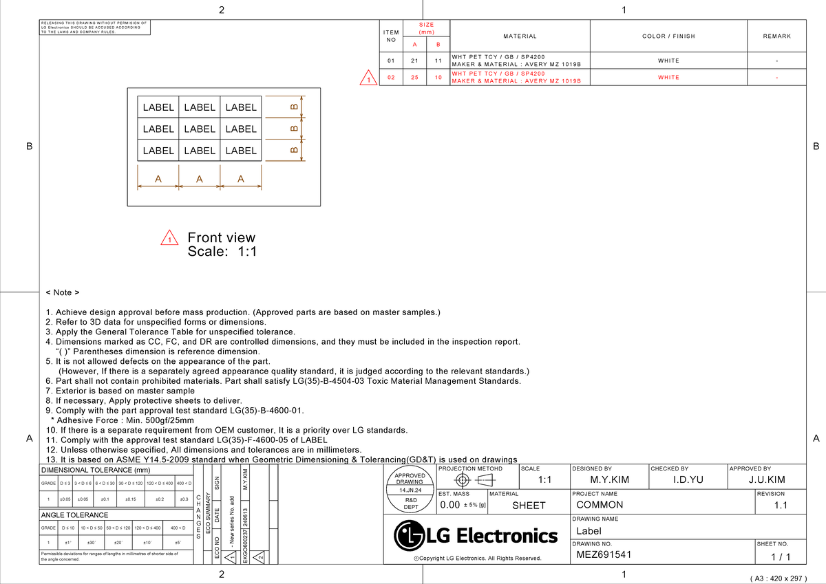 MEZ69154101-1 - Final Drawing Approval for LG Electronics Labels - Studocu