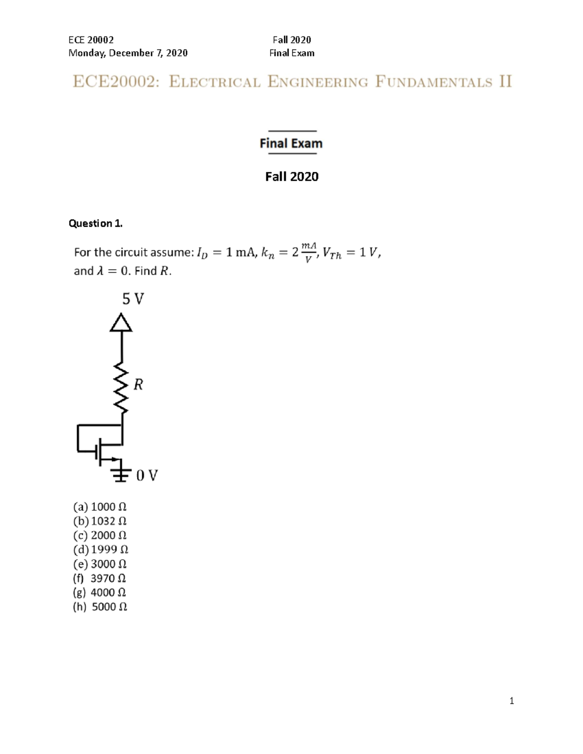 ECE 2000 Final Exam Study Guide - Fall 2020 - Studocu