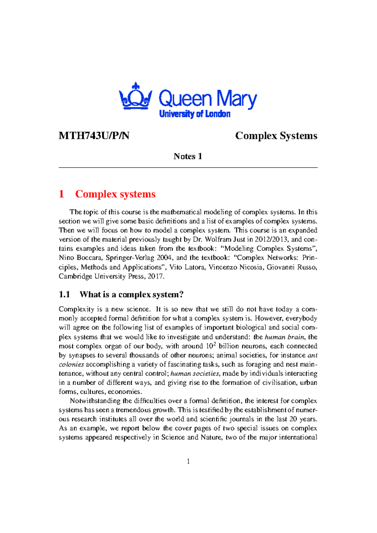 Notes - MTH743U/P/N Complex Systems Notes 1 1 Complex systems The topic ...