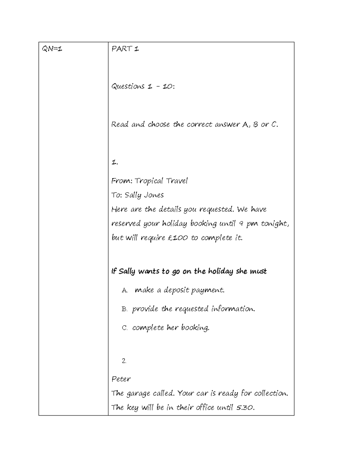 EOS Final TEST - Hello - QN=1 PART 1 Questions 1 - 10: Read and choose ...