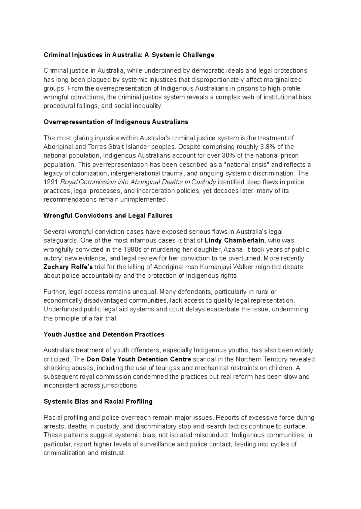 Criminal Injustices in Australia: Systemic Challenges and Media ...