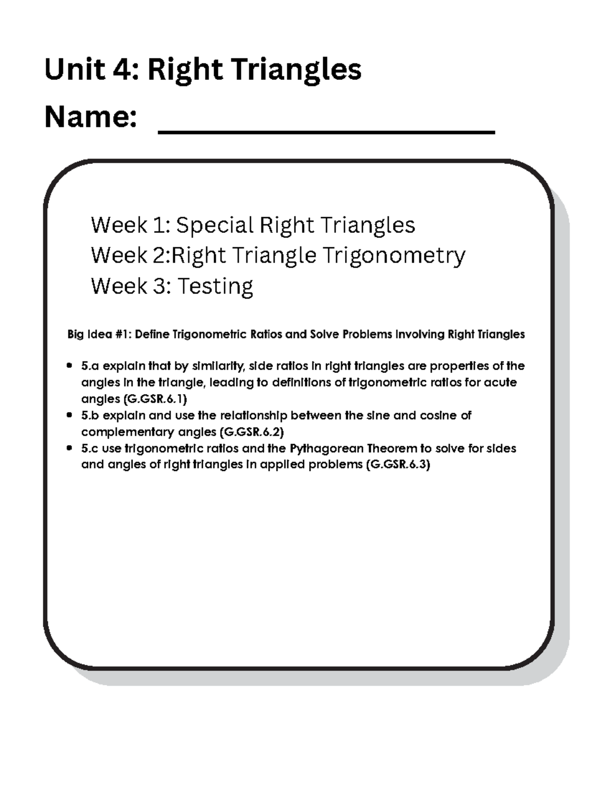 Unit 4: Special Right Triangles & Trigonometry Notes (G.GSR.6) - Studocu