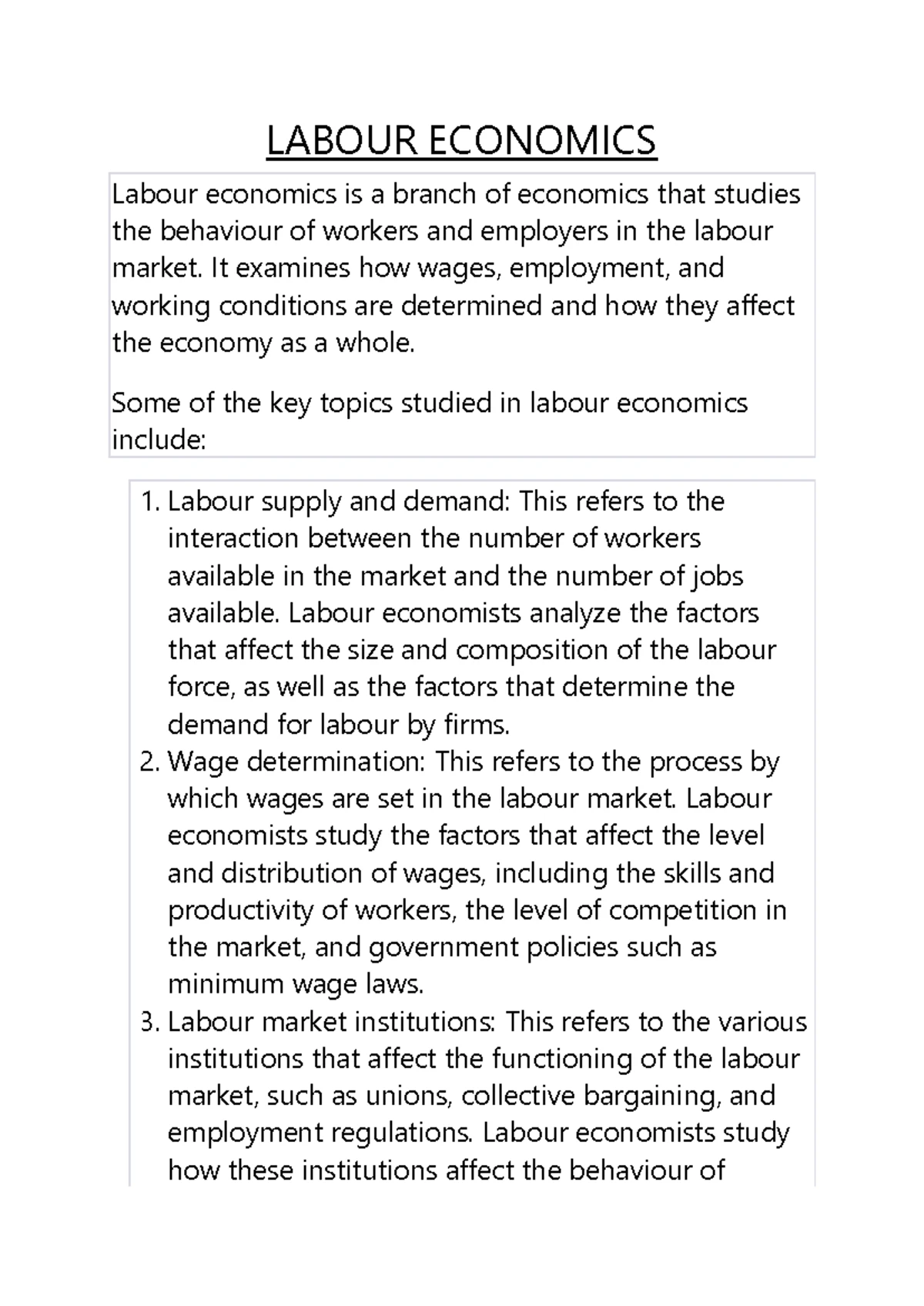 Labour Economics - Wage determination Labour market institutions Human ...