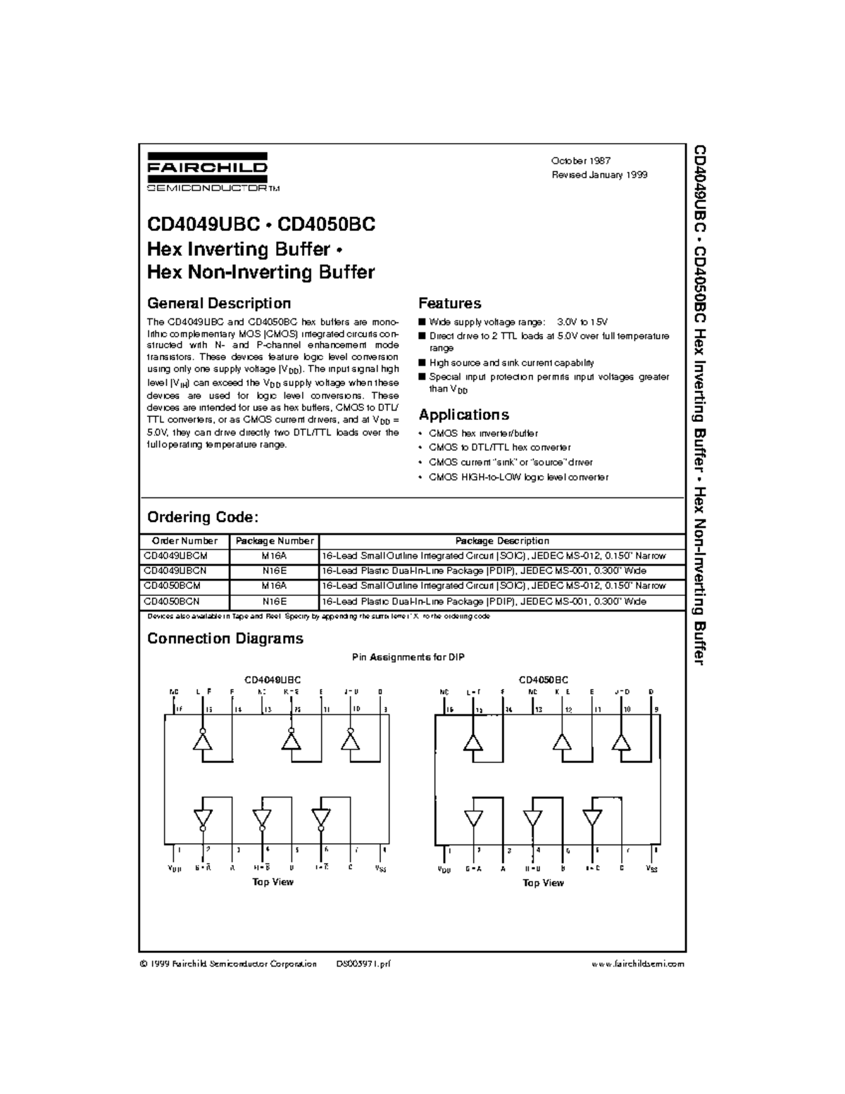 CD4049UBC - chip - October 1987 Revised January 1999 CD4049UBC ...