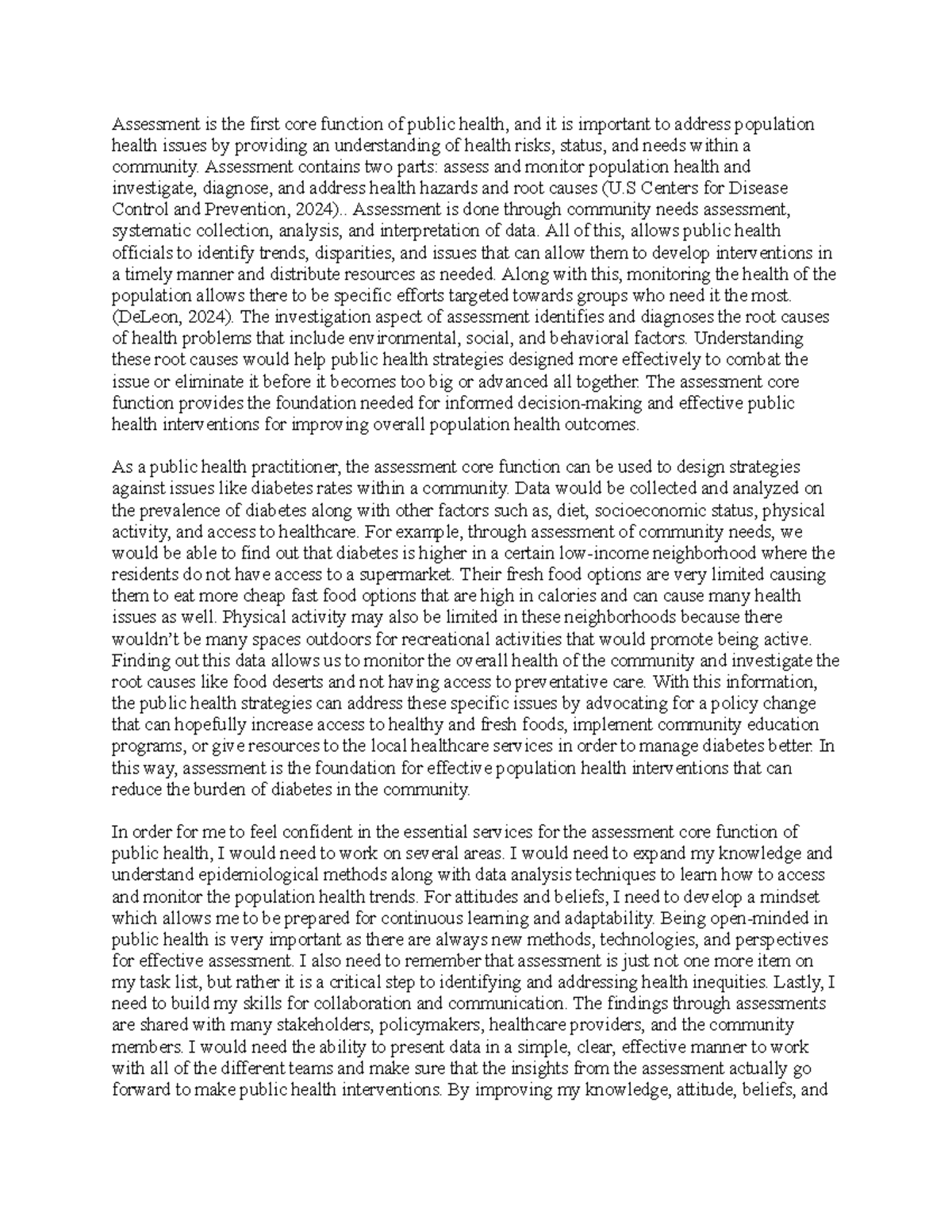 PCHF #1 - Essay on Assessment in Public Health Core Functions - Studocu