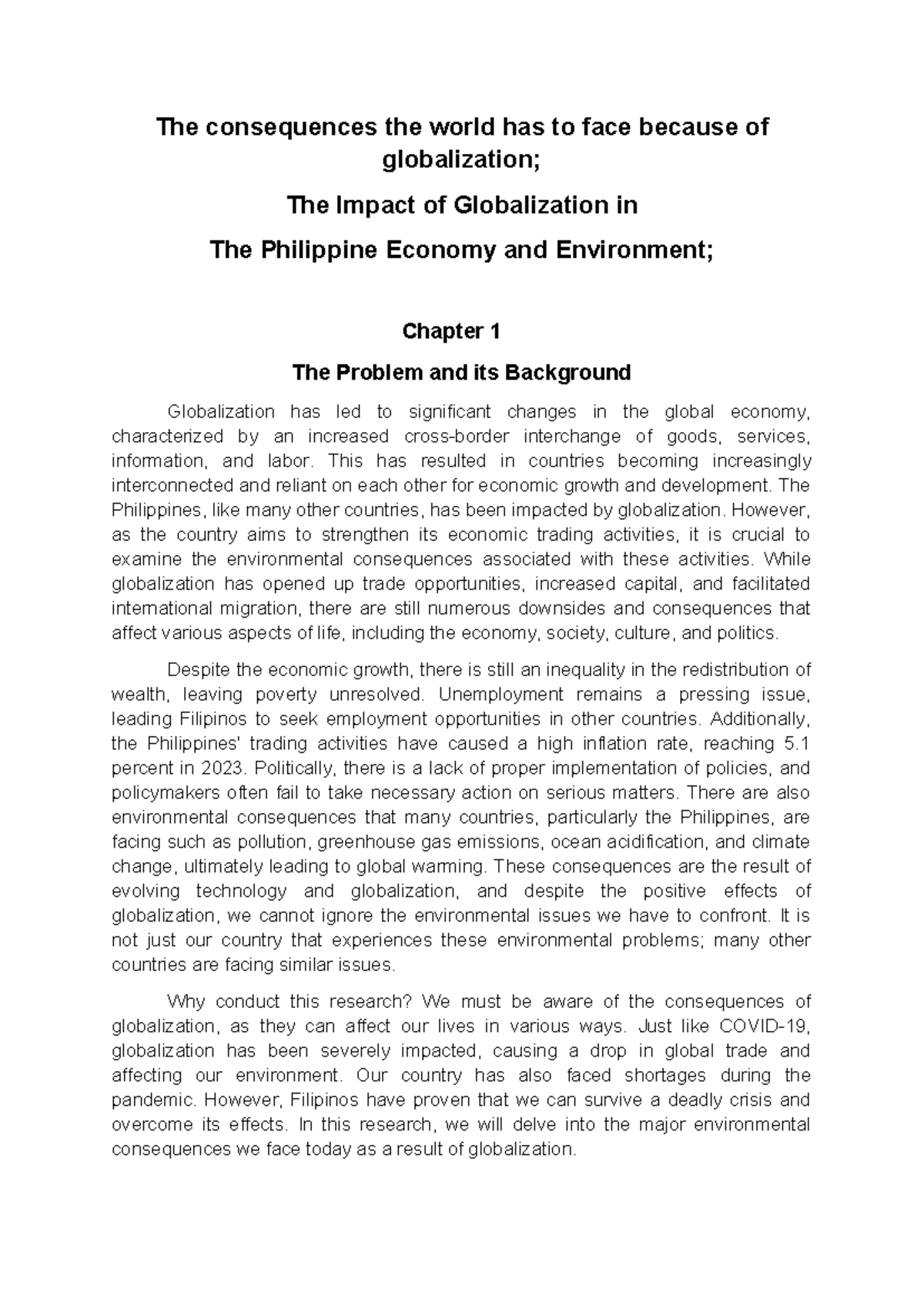 The Impact of Globalization in the Philippine Economy and Environment ...