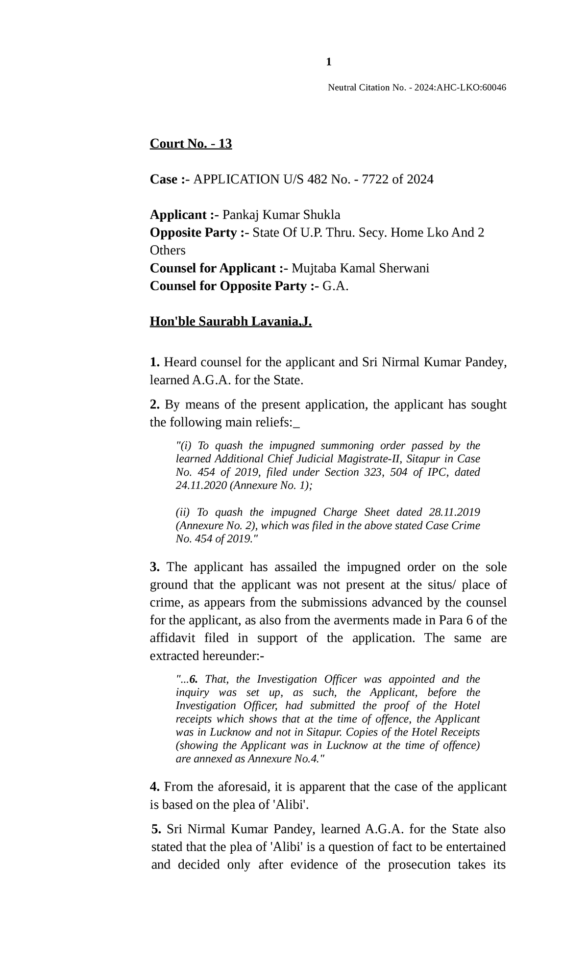 A482 No. 7722 of 2024 - Analysis of Alibi Plea in Criminal Proceedings ...