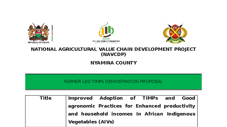 NAVCDP Proposal: Enhancing AIVs Productivity through TIMPs in Ekerenyo ...