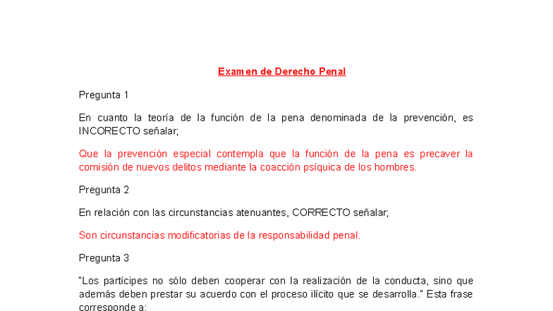 Derecho Penal 3: Examen Final Completo y Respuestas Clave - Document Preview