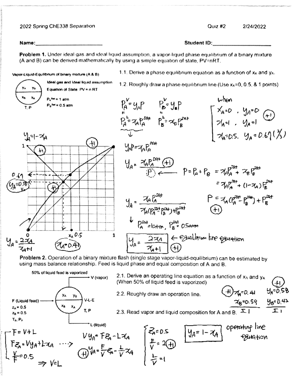 Separations practice problem Quiz #2 Solution - 2022 Spring ChE338 ...