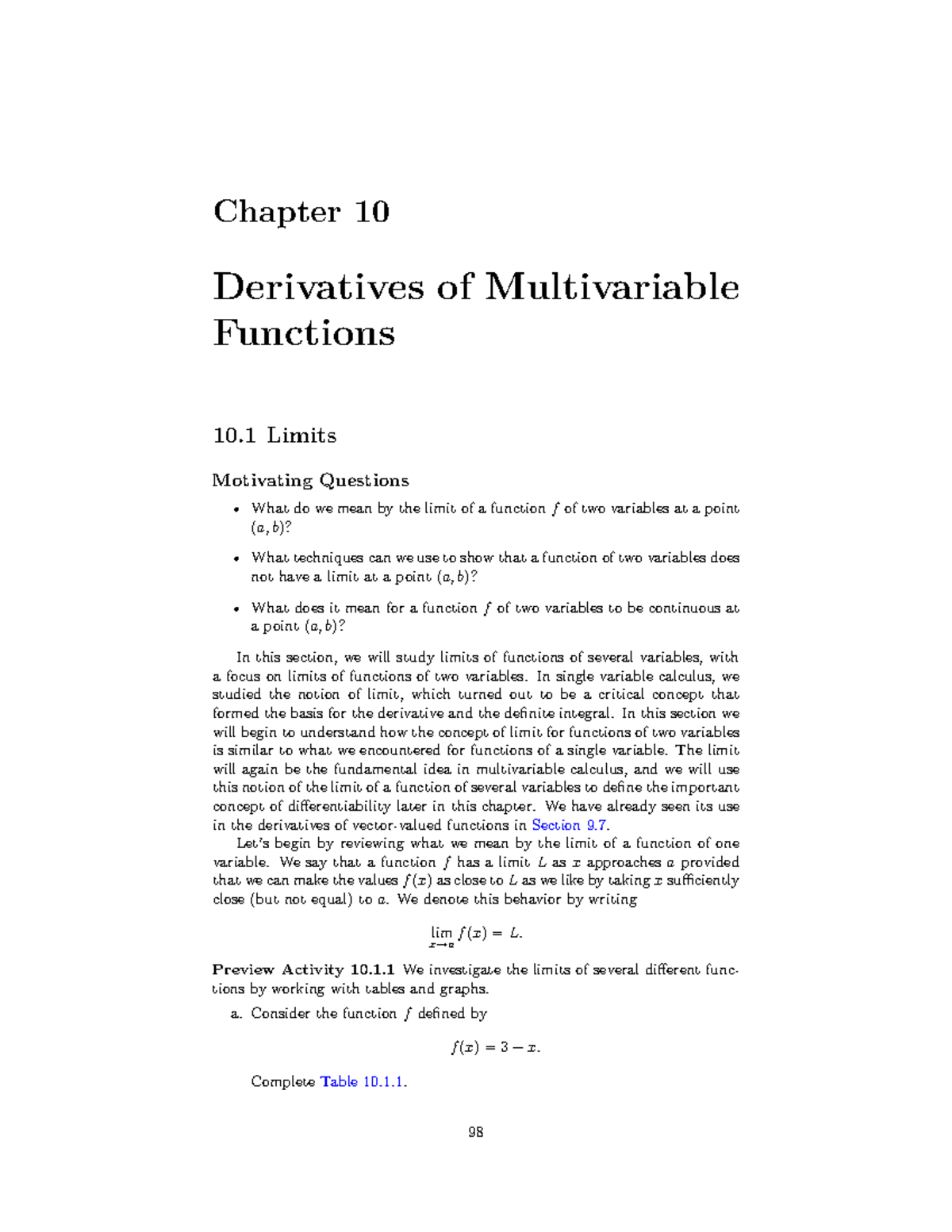 Derivatives of Multivariable Function - Chapter 10 Derivatives of ...