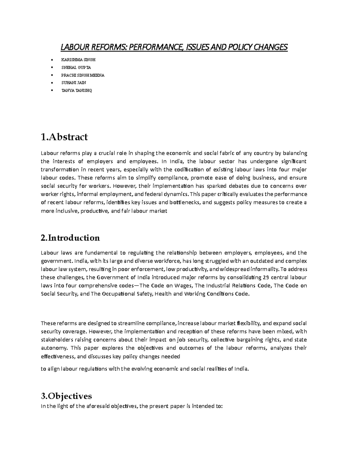 LABOUR REFORMS IN INDIA: PERFORMANCE, ISSUES & POLICY CHANGES - Studocu