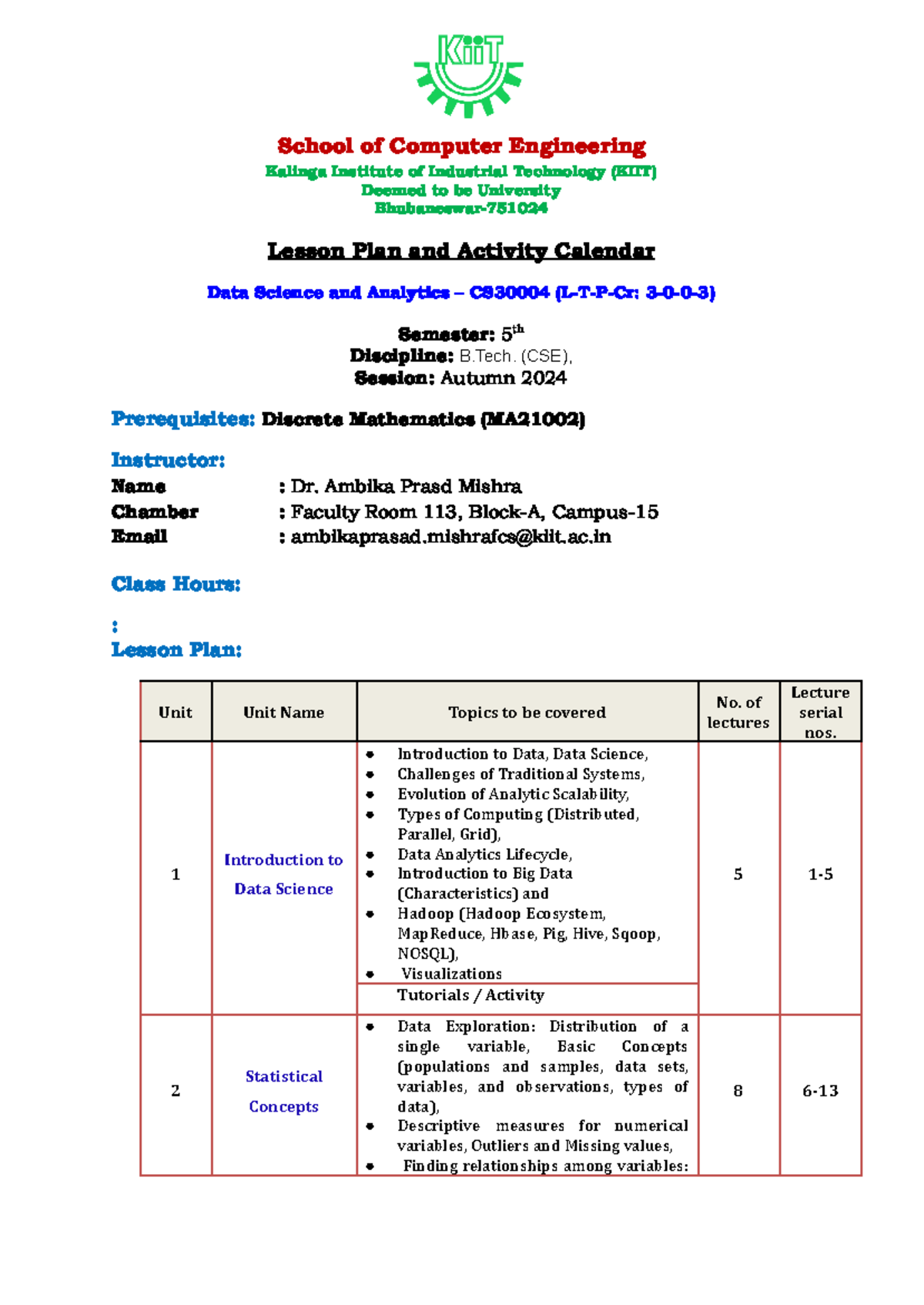 Autumn 2024 CS30004 DSA Complete Lesson Plan - School of Computer ...