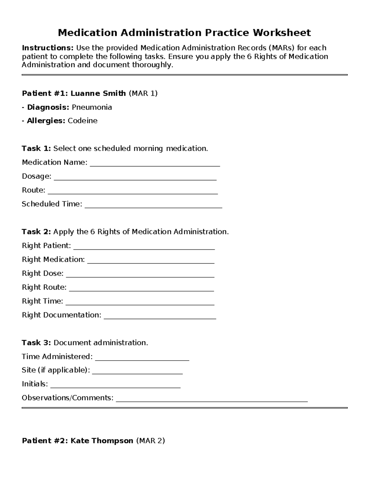 PNR122 Medication Administration Practice Worksheet - Studocu