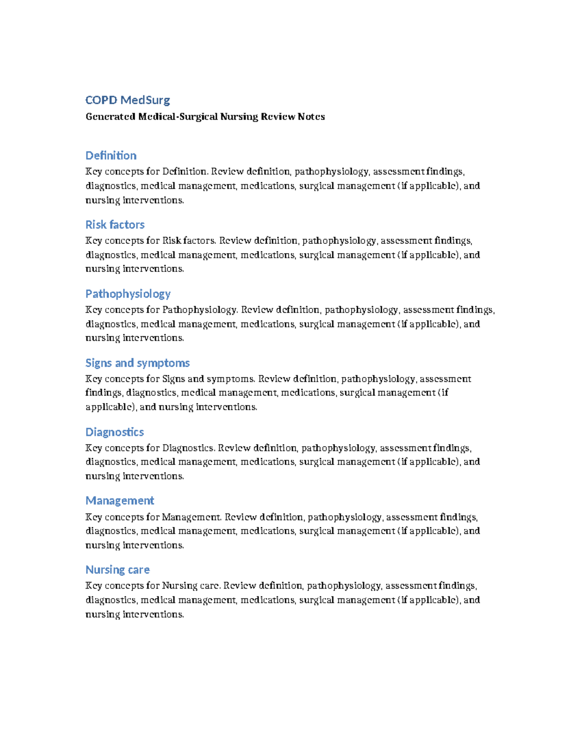 COPD MedSurg - Comprehensive Nursing Review Notes - Studocu